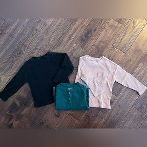 Set of Three Waffle Long Sleeve Shirts - Black, Green, and Tan